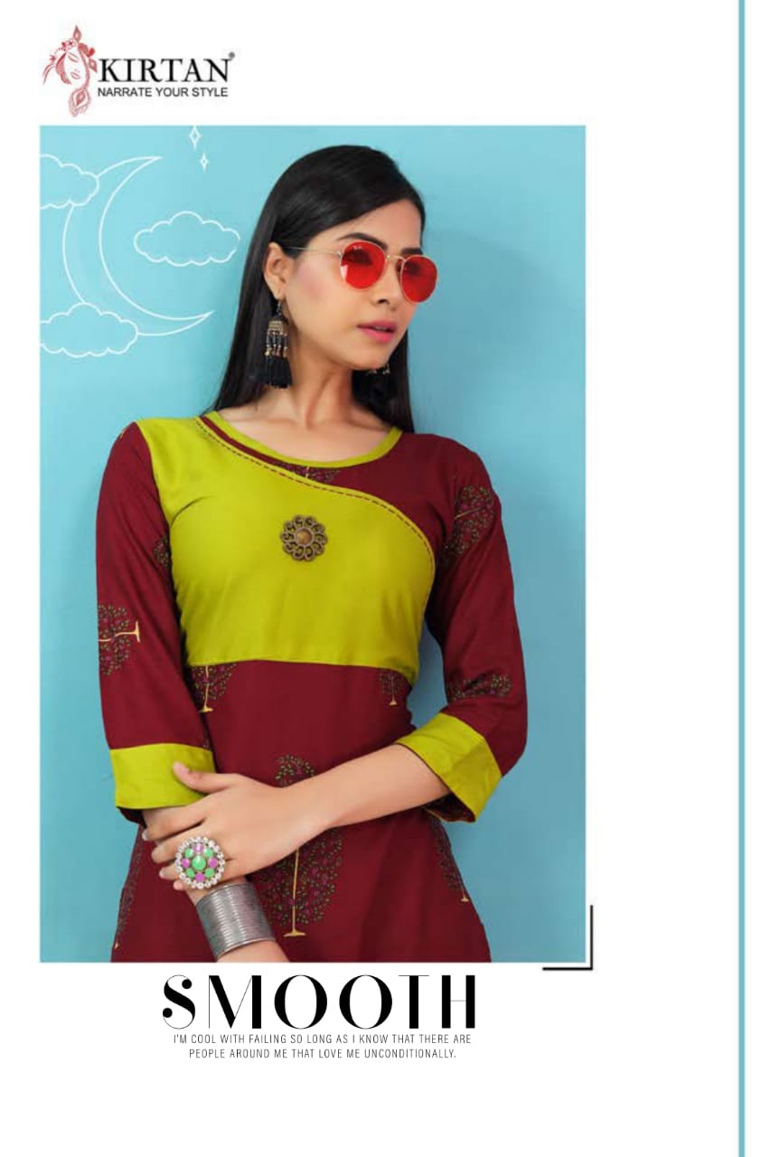 Kirtan Patang Rayon Printed Running Wear Kurti Wholesaler